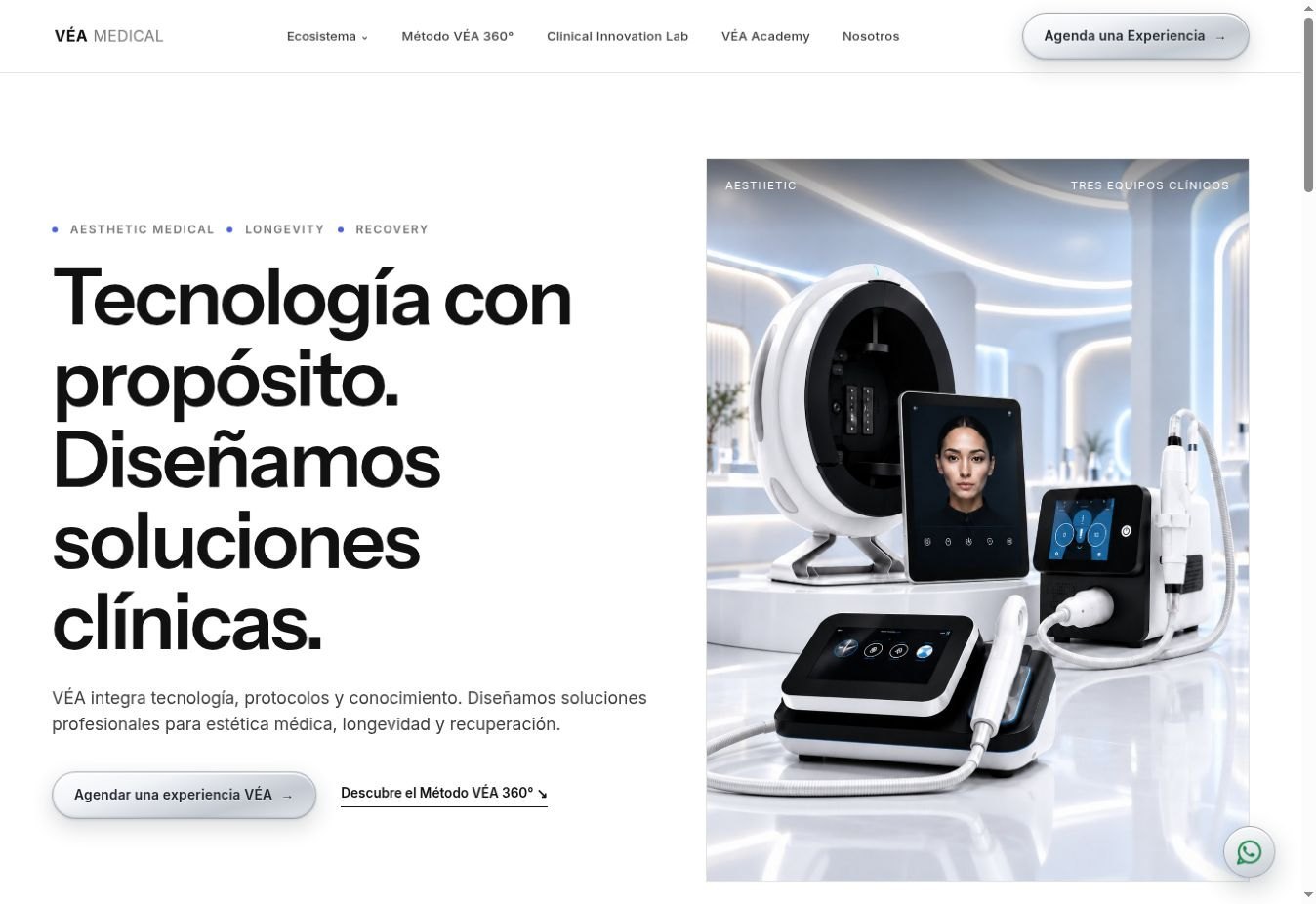 Captura real de la página principal de VÉA Medical